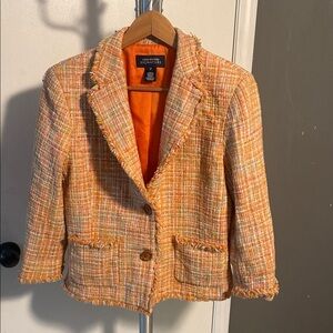 Jones New York Orange Plaid Tweed Blazer